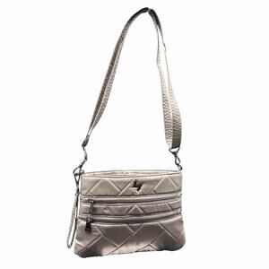 Lug Quilted Champagne Crossbody Bag Multi Zip Nylon Travel Purse